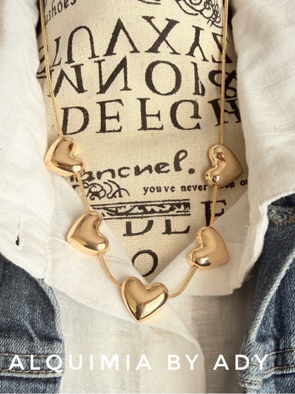 STATEMENT | Polished Gold Heart Necklace with Five Stations